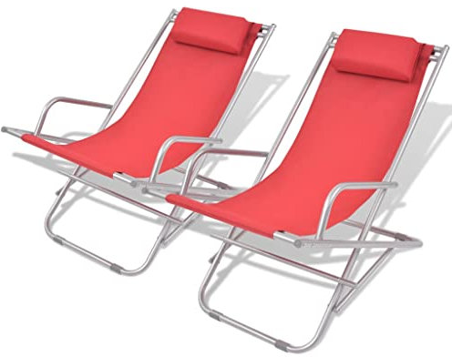 vidaXL 2X Liegestuhl mit Kopfstütze Klappbar Gartenliege Sonnenliege Relaxliege Gartenmöbel Liege Terrasse Balkon Garten Stahl Rot
