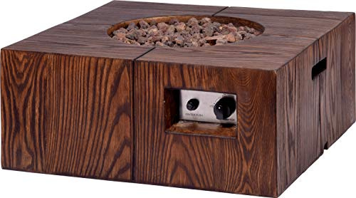dobar Quadratischer Outdoor Lava-Ofen mit Lavasteinen, Propangas-Flamme, Magnesium-Feuerstelle Feuerschale, Braun, 70 x 70 x 30 cm