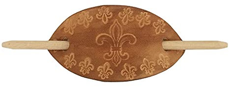 LEDER HAARSPANGE mit einpunzierten FLEUR DE LIS in Antikbraun