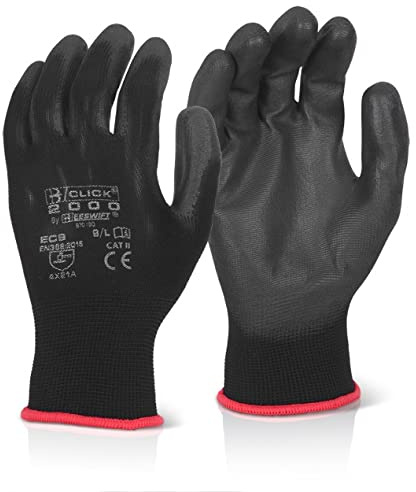 PU Coated Gloves Large Black pack of 10 pairs