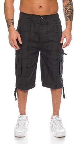 Herren Bermuda kariert MK 330 Cargo Style mit Seitentaschen Gummizug S-XXL (3XL, Anthra)