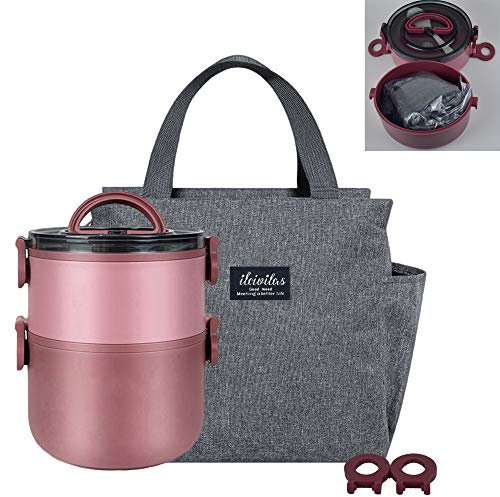 LUNALING Fiambrera Loncheras a Prueba De Fugas.Fiambrera De Trabajo Portátil De 2 Capas De 1600Ml.Con Bolsa Aislante. Se Puede Calentar En La Microondas.Oficina,Escuela.