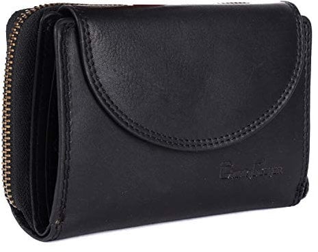 Chunkyrayan Echtleder Damen Geldbörse Hochwertig Vintage RFID Schutz inklusive Leder Schlüsselanhänger GB-3 Blackp
