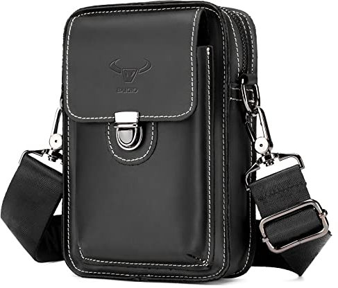 BAIGIO Handytasche Leder Vintage Gürteltasche Herren Hüfttasche Klein Schultertasche Umhängetasche Retro-Stil (Schwarz)