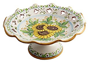 ILAB Centrotavola alzata grande in ceramica decorata a mano da ceramisti siciliani di Santo Stefano di Camastra girasole art 3