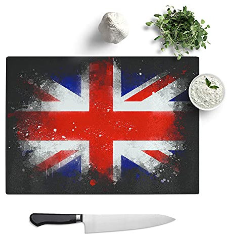 Union Jack British Flag Vol.1 Paint Splash - Textured Chopping Board - Worktop Saver - Cutting Board - Heat Resistant, Shatterproof and Hygenic - 39 x 28.5 cm