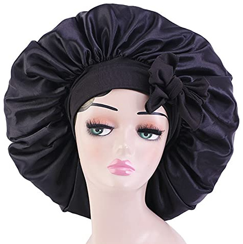 Satin Bonnet Silk Bonnet with Elastic Tie Band Adjustable Straps Hair Bonnet Jumbo Size for Sleeping Satin Bonnet Stretchy