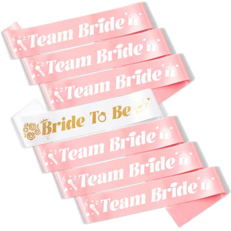 Party to Be Set of 7 PCS Bridal Shower Sashes White + Rose Gold Bride to Be and Team Bride Sash Set Hen Night Bachelorette Party Wedding Decorations