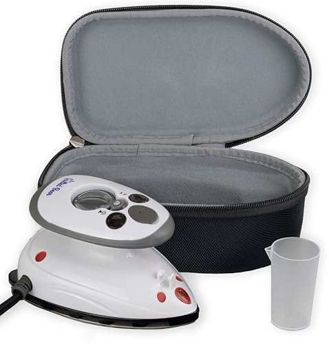 The Quilted Bear Mini Iron - Lightweight Mini Steam Iron with Ceramic Sole Base Plate & Temperature Gauge For Use As A Craft Iron or Travel Iron Steamer (Black Case)