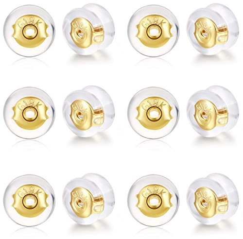 FAMIDIQGO 18K Gold Locking Secure Earring Backs for Studs, Silicone Earring Backs Replacements for Studs/Droopy Ears, No-Irritate Hypoallergenice Earring Backs(Gold)