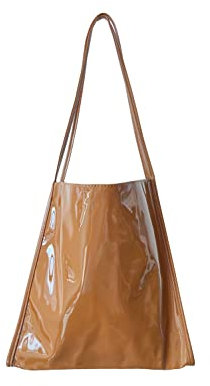 Ulisty Damen Veganes Lackleder Tragetasche Weich Shopper Tasche Lässig Schultertasche Mode Handtasche Tägliche Tasche Braun