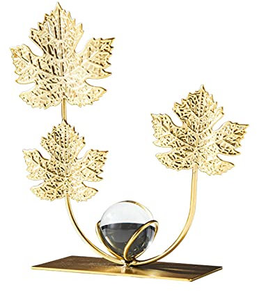 Milageto Metall Blatt Statue Ornamente, goldenes Ahornblatt Desktop-Dekoration, Blatt-Skulptur, Moderne Natur Kunsthandwerk für Zuhause Büro Schlafzimmer