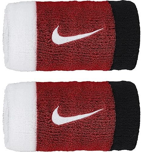 Nike Swoosh Doublewide Wirstbands 2er Pack in der Farbe White/University red/Black, Maße: L x B: 13 x 8 cm, N.000.1586.118.OS