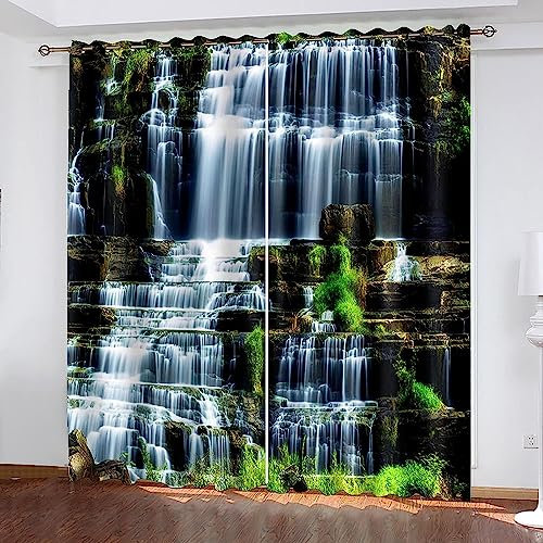 2 Stück Schlafzimmer Gardinen Lichtundurchlässig Green Rock Falls-Ansicht Verdunkelungsvorhang Mit Ösen Für Schlafzimmer Raum Abdunkeln Fenster Vorh