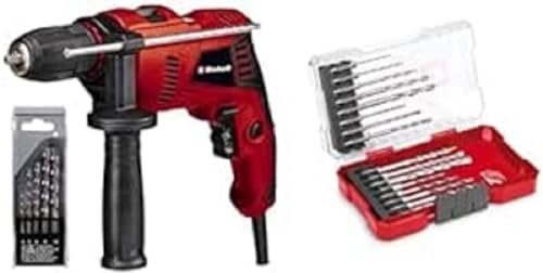 Einhell Schlagbohrmaschine TE-ID 500 E (550 W., Schnellspann-Bohrfutter, Drehzahlvorwahl, Metall-Getriebe, stufenlos einstellbarer Bohrtiefenanschlag, inkl. 5 Steinbohrern, inkl. 16-tlg. Bohrer-Set)