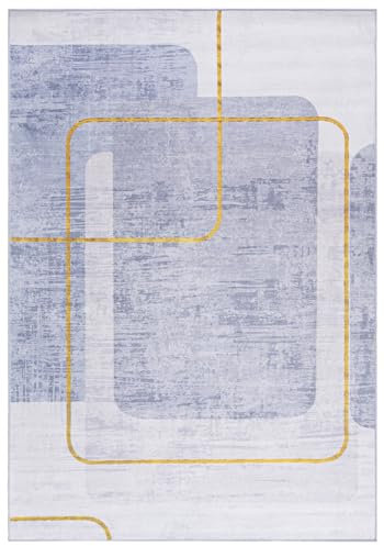 Mazovia Modern Teppich - Abstraktes Vintage Designer Teppich - Kurzflor - Weich Teppich für Wohnzimmer - Fußbodenheizung geeignet - Grau Creme 80 x 150 cm