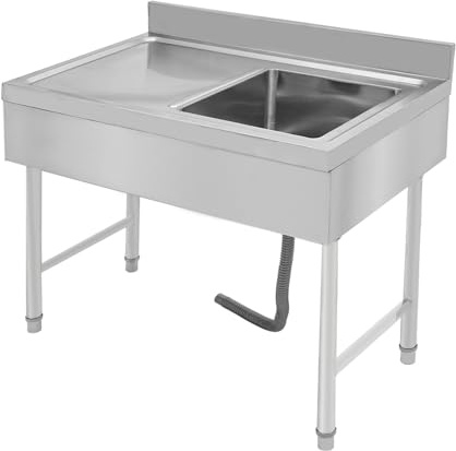 ROGONPDK Juego de fregadero de cocina de acero inoxidable, juego de fregadero, fregadero de acero inoxidable con patas, fregadero con dispensador de jabón, tubos, ventosa, desagüe en ángulo, 100 x 50