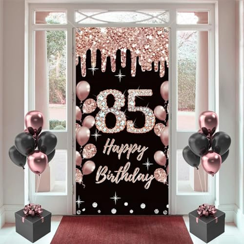 85 Geburtstag Dekorationen für Frauen, Happy 85 Years Old Stoff Schild Poster Rosegold Hintergrund Tür Banner, 85 Geburtstag Party Supplies Foto Hintergrund Willkommensschild, 180 cm x 90 cm