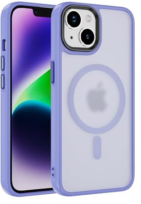 LBH Handyhülle magnetisch für iPhone 14 Plus kompatibel mit MagSafe kabelloses Laden Sturzschutz Design erhöhter Rand Kameraschutz Schutzhülle transparente Rückseite Helles Violett