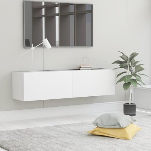 Vopese TV Schrank mit 2 Fächer Fernsehschrank Fernsehtisch Wandregal Hängend TV Board Hängend Hängeschrank Möbel Weiß 120x30x30 cm Holzwerkstoff