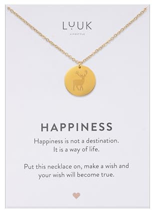 LUUK LIFESTYLE Collier avec pendentif pièce cerf I chevreuil, porte-bonheur, idée cadeau pour les meilleurs amis, amour des animaux, or