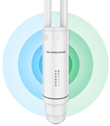 WONLINK Outdoor Point d'accès WiFi Extérieur AC1200 Haute Puissance Répéteur Wi-FI Longue Portée Double Bande Amplificateur WiFi Extérieur avec 2 antennes,1 Port Ethernet, IP66 Imperméable