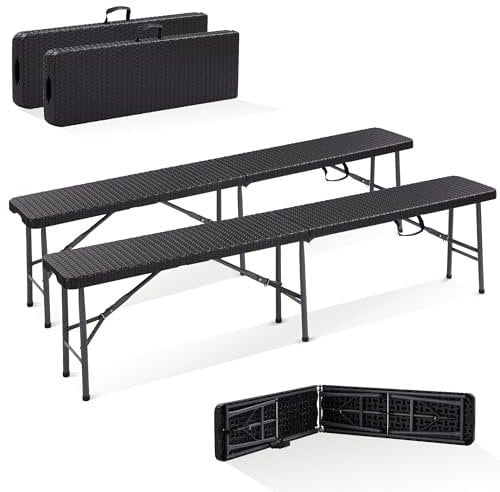 Arebos 2X Bierbank Faltbank Klappbar I Tragegriff | 183 x 28 x 43 cm Klappbank Camping Garten Party Bank Campingbank Bierzeltbank, Gartenbank, Sitzbank 2er Set | Schwarz