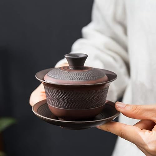 kaixiaochai Set da tè vintage con ciotola in ceramica Infusore per tè zuppiera Ciotola con coperchio antico