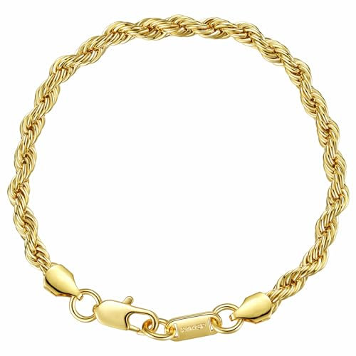 DJADEE Armband Gold 24 Karat vergoldet Kordelarmband Damen Herren, Hypoallergen,Wasserfest (4 mm x 18,00 cm)