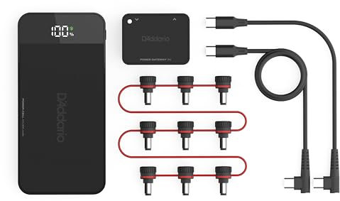 D'Addario Accessories XPND Pedal Power Battery Kit w/International Plugs, Type C/G/F/I Adaptors - Guitar Pedal Power Supply - USB Charging Battery with Customizable Daisy Chain