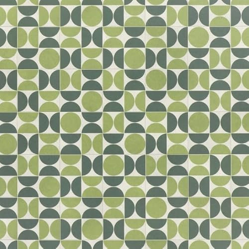 Retro Patterned Vinyl Flooring Roll Vintage Stone Mosaic Tile Effect Felt Backed Lino Flooring Colourful Hallway Kitchen Bathroom Vinyl Sheet 2m 3m Width 2m To 8m Length (Avocado Green, 2m x 2m)