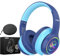 LOBKIN Auriculares Niños Con Bolsa, Bluetooth Niña, Inalámbricos y Con Cable, Plegables Ajustables Para Escuela, Viajes (Azul Claro)