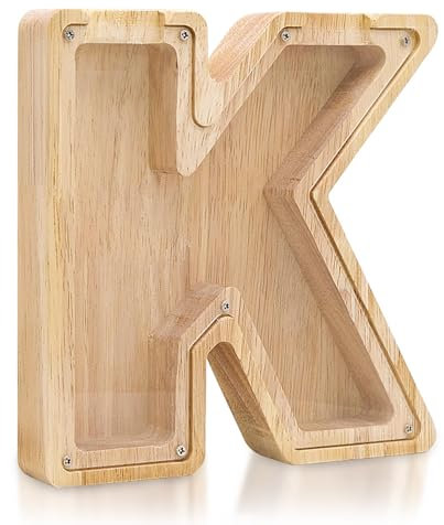 FORYNXHWIN Tirelire en bois personnalisée pour enfants et filles - Motif alphabet - Transparente - Cadeau et décoration - (K)
