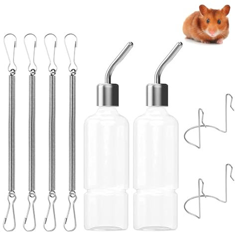 Biberon Lapin, Rongeur Distributeur Eau, Hamster Bouteille d'eau, Suspendus Lapin Deau Distributeur, avec Support, pour Rongeurs, Lapins, Hamsters, Lapins Nains et Chinchillas, 180 ML, 2PCS