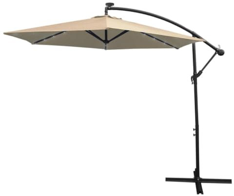 Sonnenschirm Ampelschirm mit LED Beleuchtung 3m 300cm Gartenschirm Kurbelschirm Garten 360 Drehung Wickelkurbel Kippfunktion 24 Solarbetrieb LED Lichter UV Schützend Wasserdichter Regenchutz