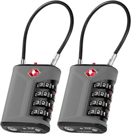 ZHEGE Luggage Locks, Cable Lock TSA Approved with White Numbers, Wire Padlocks with Code, 4 Digit Suitcase Padlocks Combination for Briefcase, Golf Bag, Gym Locker, Camping, Travelling (2P, Grey)
