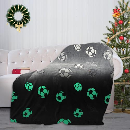 Fußballdecke, leuchtet im Dunkeln, weiches Flanell-Fleece, für alle Jahreszeiten, mit niedlichem Muster für Kinder, 150 x 130 cm, Grau