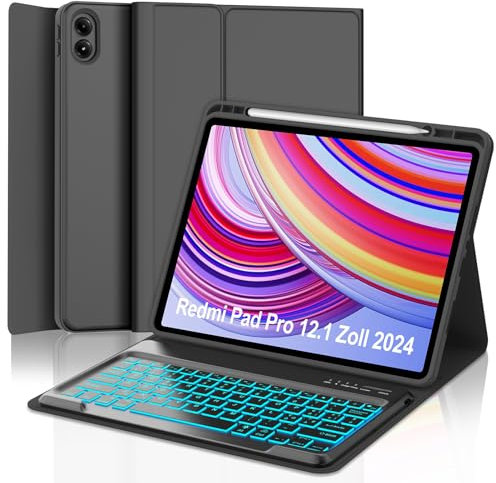 WINCHKING Tastiera per Redmi Pad Pro 12.1, Custodia Tastiera per Redmi Pad Pro 2024, Cover Bluetooth Magnetica Retroilluminata Italiano Tastiera per Redmi Pad Pro 12.1 Pollici 2024, Nero