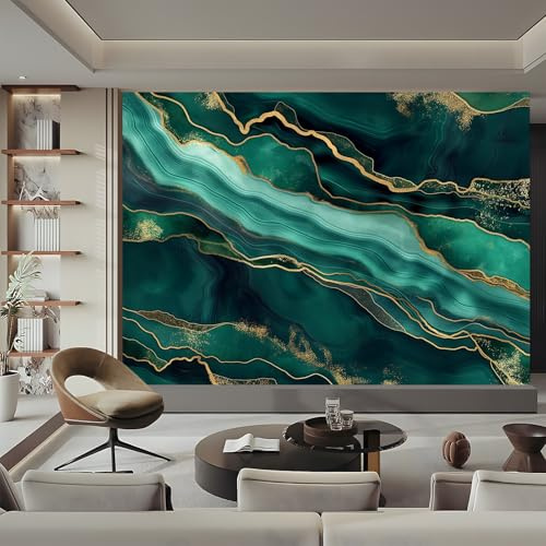 Fototapete 3D Tapete GrüN Gold Tapeten Vliestapete Wandtapete Wohnzimmer Schlafzimmer Kinderzimmer Wanddeko Abstrakter Marmor Motivtapeten 400x280 cm