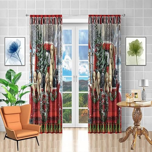 Curtain Weihnachtsbaum Hund Blackout Curtain Weich Gardinen Wohnzimmer Waschbar Vorhang mit ösen Verdunklungsvorhänge Polyester Gardinen Vorhänge Living Room Scheibengardinen 2x100x240cm