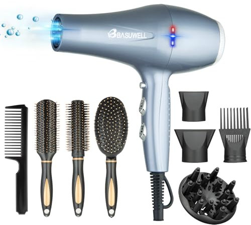 Sèche-cheveux Sèche-cheveux professionnel Ion 2400 W Sèche-cheveux 3 chauffage 2 vitesses Sèche-linge infrarouge lointain Moteur AC à faible bruit avec diffuseur de sèche-cheveux (Gris argenté)