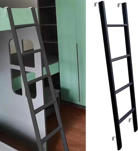 GODFSAHG Bunk Bed Ladder for Trailer, Loft Dorm Tall Bed Side Climbing Ladder/Hook-on Ladder Metal Replacement Ladder Space-Saving - Load 330 Lbs Black (Size : 140cm(55))