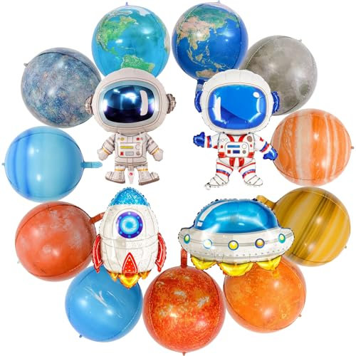 16 Stück Weltraum Luftballons,Weltraum Party Ballons, Weltraum Kindergeburtstag Deko, Astronauten, Gegenstände, Raumschiffe Ballon für Weltraum Themen Party Deko