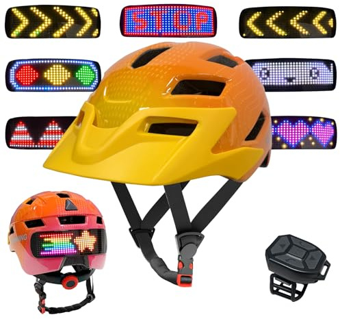 MOYACA Kids Bike Helmet with LED Lights, Remote Control Turn Signals Safety Helmet Back Light for Youth Mountain Cycling Scooter Skateboarding, Adjustable and Lightweight for Boys Girls