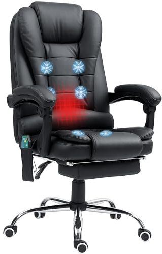 Vinsetto Office Chair with 6 Point Massage and Back Heat, PU Desk Chair with Footrest Adjustable Height and Swivel Wheels, Back Reclining, Black