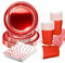 69pcs Metallic Red Party Tableware,Foil Red Paper Plates Cups Dot Napkins and Tablecloth Kit,Shiny Christmas Paper Dinnerware for Christmas Party Supplies Table Decorations