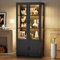 BROTTAR Mehrzweckschrank mit LED Beleuchtung, Vitrinenschrank Schwarz mit Intelligente Sensorik, Küchenschränke, Bücherregal, Hochschränk für Küchen Wohnzimmer Schlafzimmer Büro Sammlervitrine