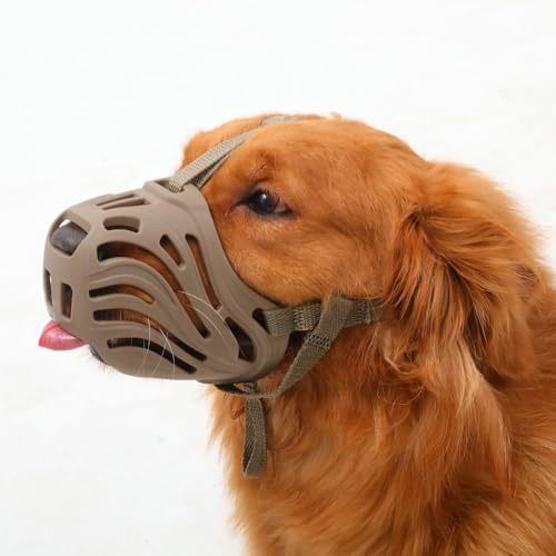 ETONSUNNY Hunde Maulkorb, Weicher Silikonmaulkorb Gegen Bellen und Kauen, Atmungsaktives Design, Geeignet für das Training Großer Aggressiver Hunde (Braun, L)