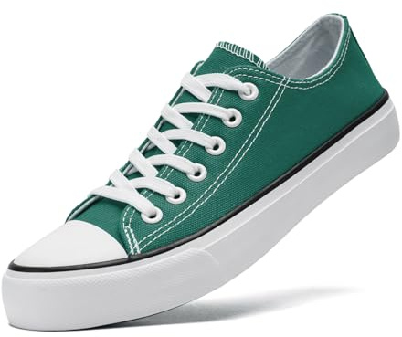 sharllen Canvas Shoes Women Ladies Low Top Sneakers Classic Lace Up Trainers for Men Women Canvas Plimsolls Pumps Casual Tennis Shoes(Green 270)