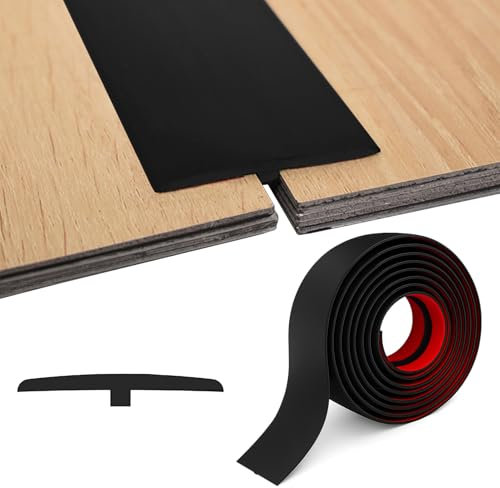 Barre de Seuil Adhesive, 5cm x 3m T Seuil de Porte Adhesif, PVC Barre de Seuil Large, Barres de Transition de Seuil Flexible pour Sols de Raccordement, Espaces Entre Les Dalles de Sol Stratifié(Noir)